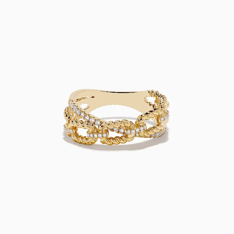 Ladies rings lapis charm -D'oro 14K Yellow Gold Diamond Crossover Chain Link Ring