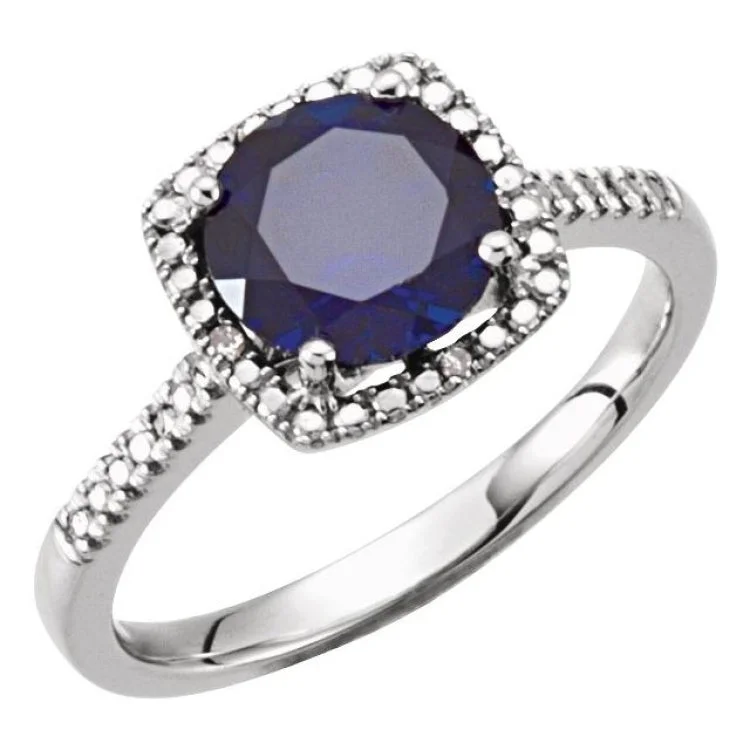 Ladies rings sib shine -Sterling Silver Lab-Grown Blue Sapphire & .01 CTW Natural Diamond Ring