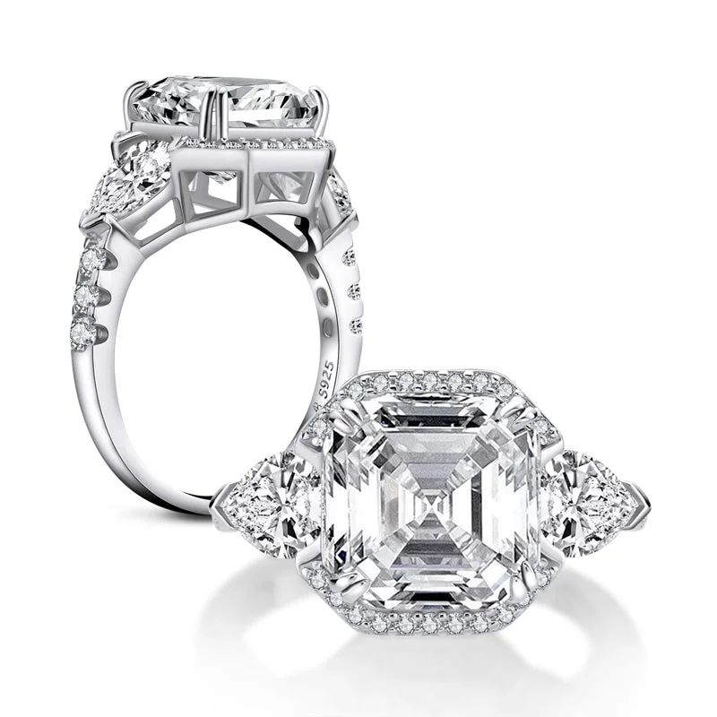 Ladies engagement rings hunt radiance -Mavis 10mm Asscher Cubic Zirconia Halo Engagement Ring | 7ct | Sterling Silver