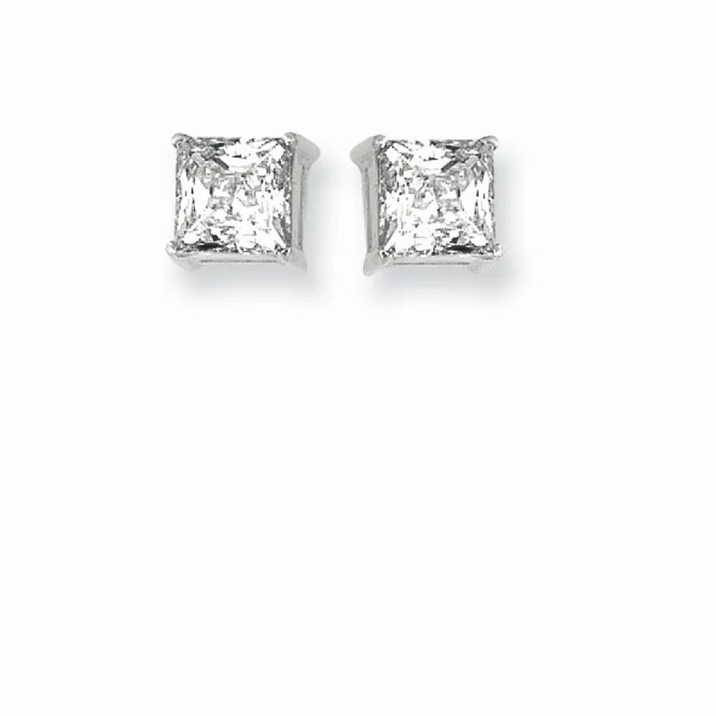 Ladies earrings silk shine -Silver 6MM Princess CZ Earring