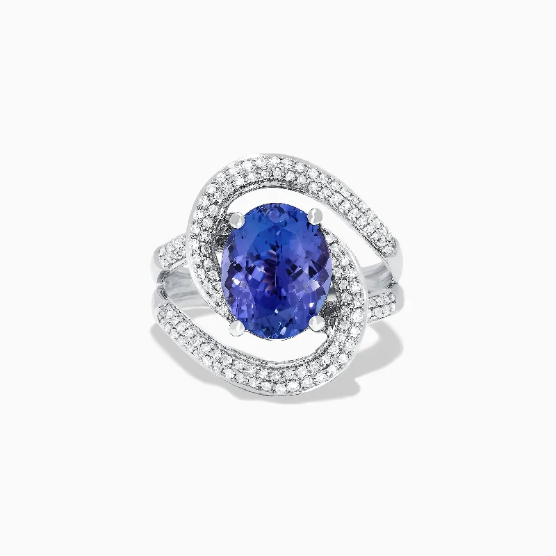 Ladies rings duo glow band -Nahla Siri 14K White Gold Tanzanite and Diamond Double Loop Ring, 4.31 TCW