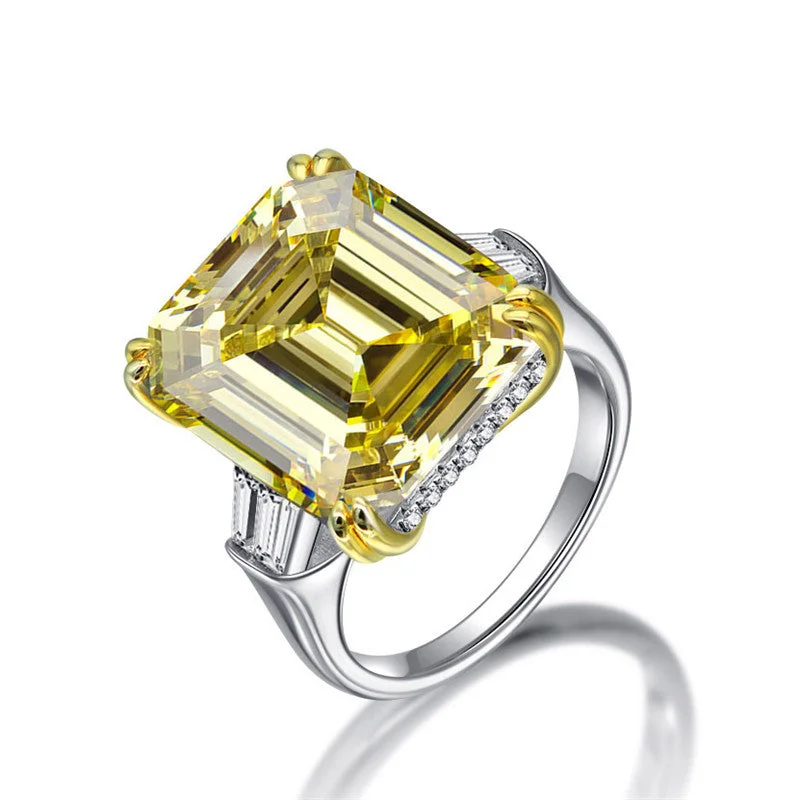 Ladies engagement rings ridge shine -Genevieve 16x14mm Yellow Canary Emerald Cubic Zirconia Engagement Ring | 17ct | Sterling Silver