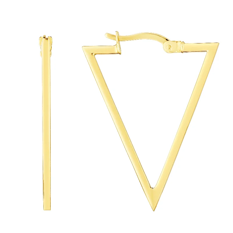 Ladies earrings lab grown sparkle -14K Gold Triangle Hoops Earrings