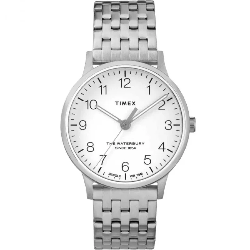 ladies bracelets chain-Timex Women's Watch - Waterbury Quartz White Dial Stainless Steel Bracelet | Tw2R72600