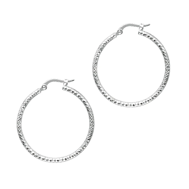 Ladies earrings bloom shine -14K Gold Round Diamond Cut Hoop Earring