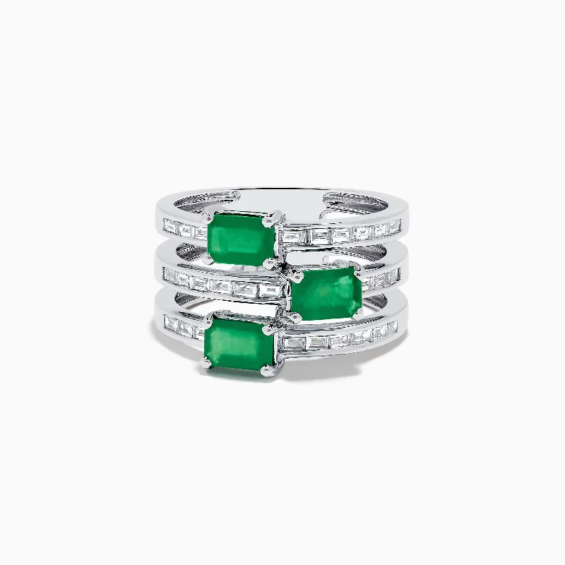 Ladies rings edge glow ring -Brasilica 14K White Gold Emerald and Diamond Ring