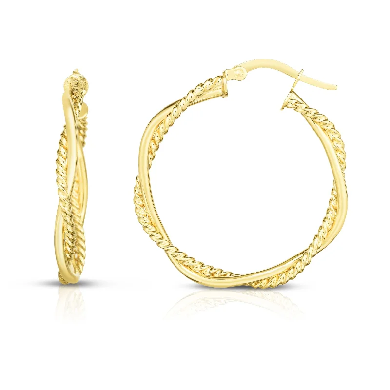 Ladies earrings noble radiance -14K Gold Round Twist & Polished Hoop Earring