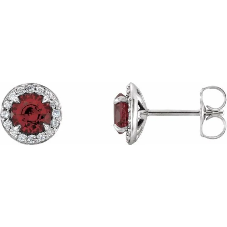 Ladies earrings silk shine -14K White 3.5 mm Natural Mozambique Garnet & 1/8 CTW Natural Diamond Earrings