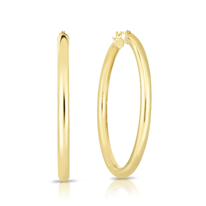 Ladies earrings beat shine -10K Gold 3x40mm Hoop Earring