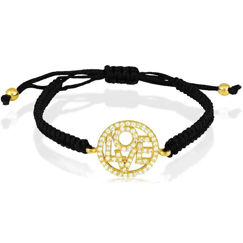 ladies bracelets seasonal design-Sterling Silver Gold Plated CZ LOVE Macrame Bracelet