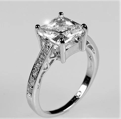 Ladies engagement rings sun radiance -Barrie Princess Cut Solitaire Engagement Ring | 2.3ct | Sterling Silver