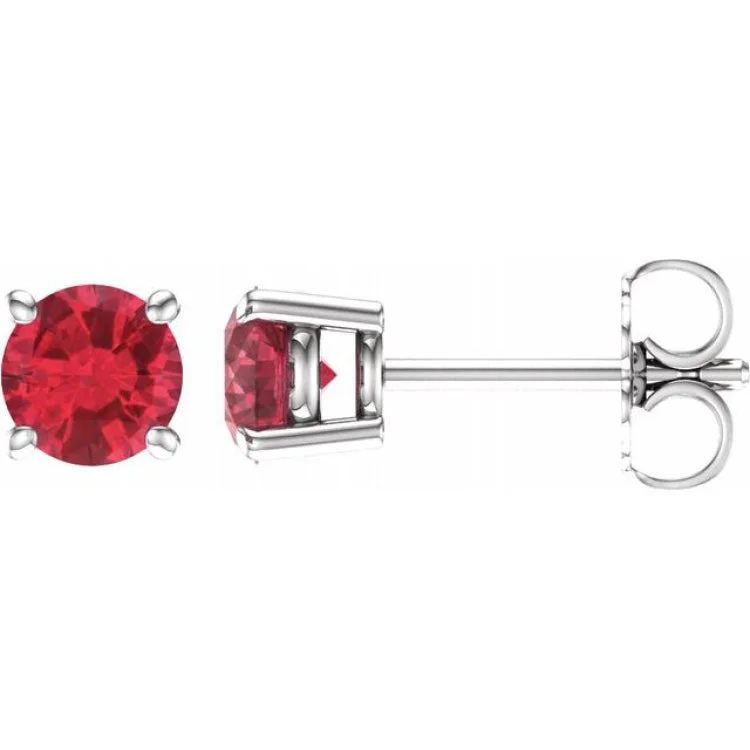 Ladies earrings fame glow studs -14K White 5 mm Natural Ruby Stud Earrings with Friction Post