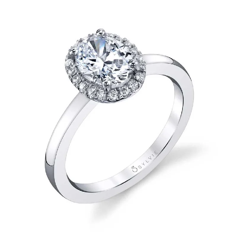 Ladies engagement rings new glow ring -Sylvie Modern Oval Engagement Ring With Halo SY293-OV