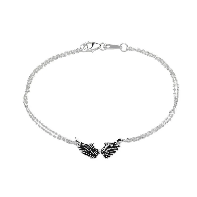 ladies bracelets latest-Sterling Silver Double Chain Small Wing Bracelet