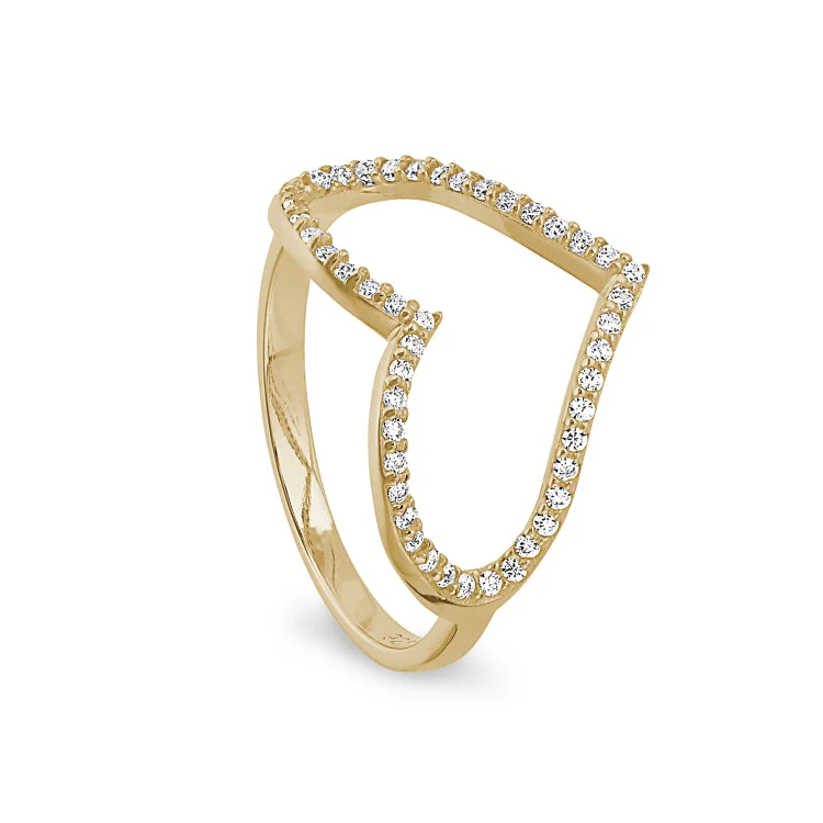 Ladies rings bare glow -Gold Finish Sterling Silver Micropave Open Heart Ring with Simulated Diamonds