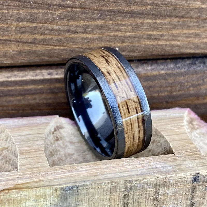 Ladies rings bloom charm -"The Moonshiner" 100% USA Made Build Your Own Ring Black Diamond Ceramic Pipe Cut Band Stone Finish