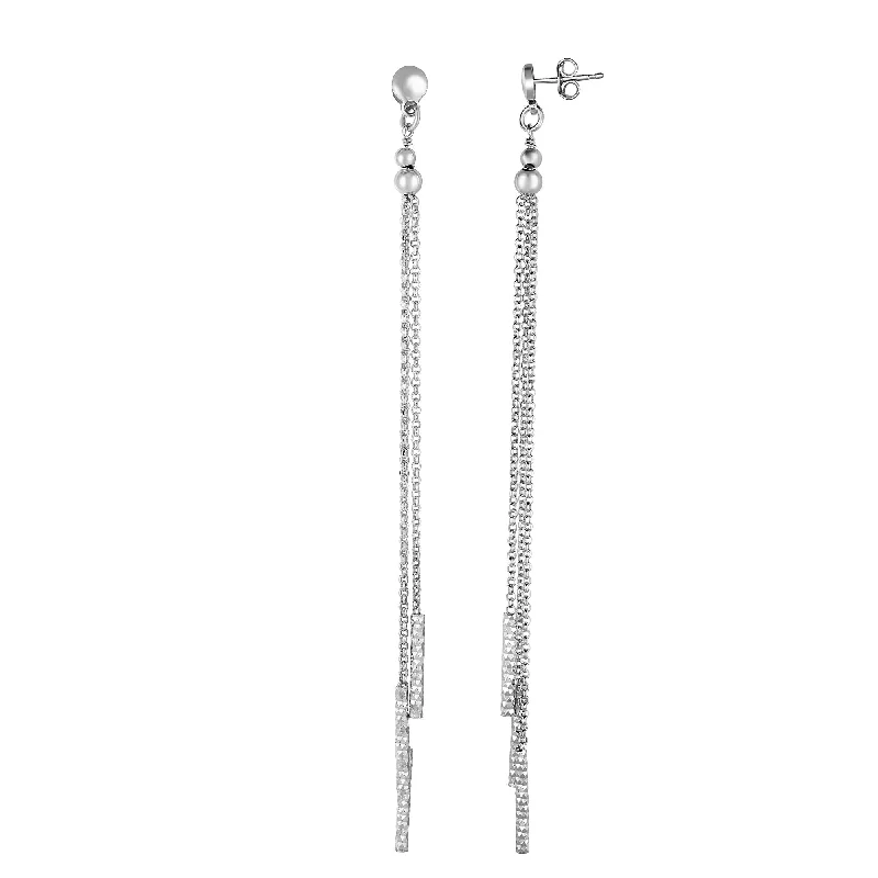 Ladies earrings myth glow -Silver Double Chain & Bar Long Dangle Earring