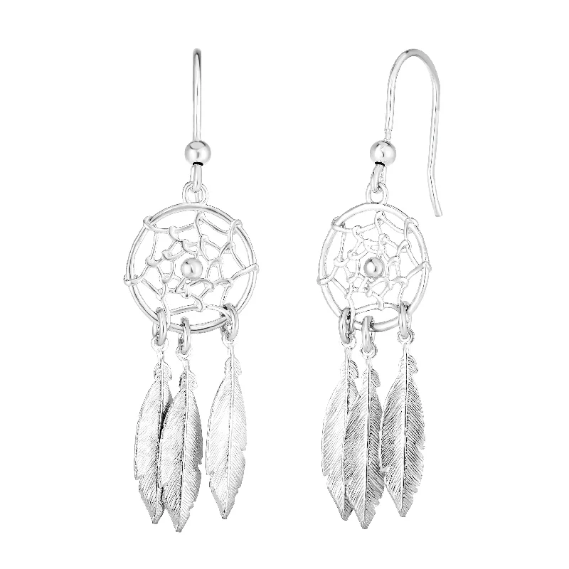 Ladies earrings hematite shine -Silver Dream Catcher Earring