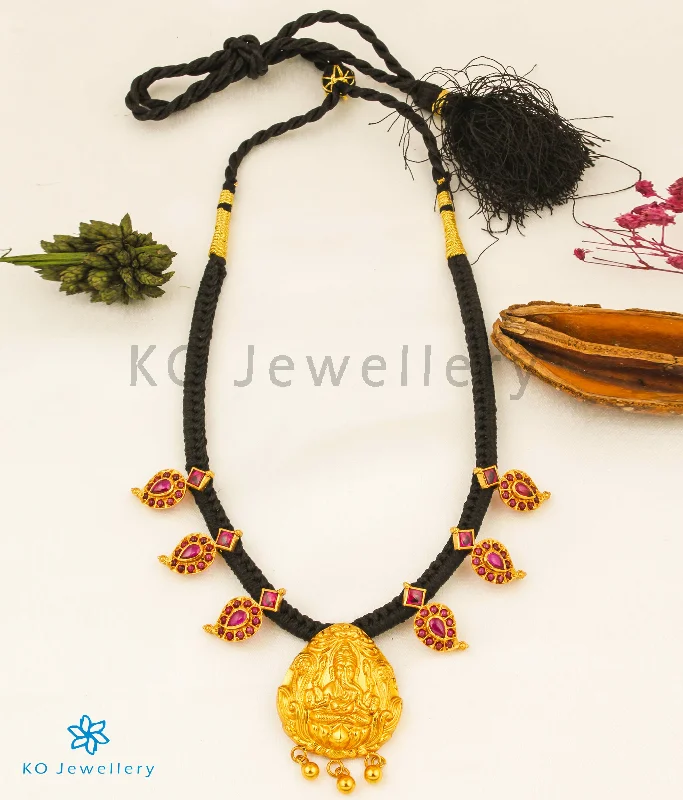 ladies necklaces trendy-The Eesha Silver Ganesha Thread Necklace