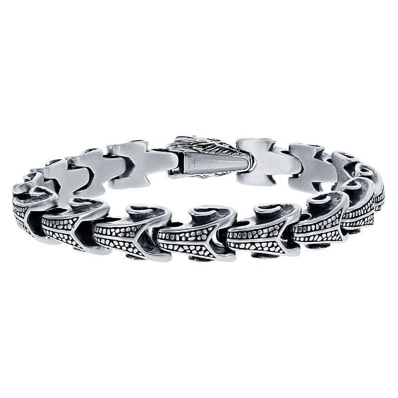 ladies bracelets healing-Blackjack Men's Bracelet - Silver Stainless Steel Oxidized Dragon Design | ST-1618