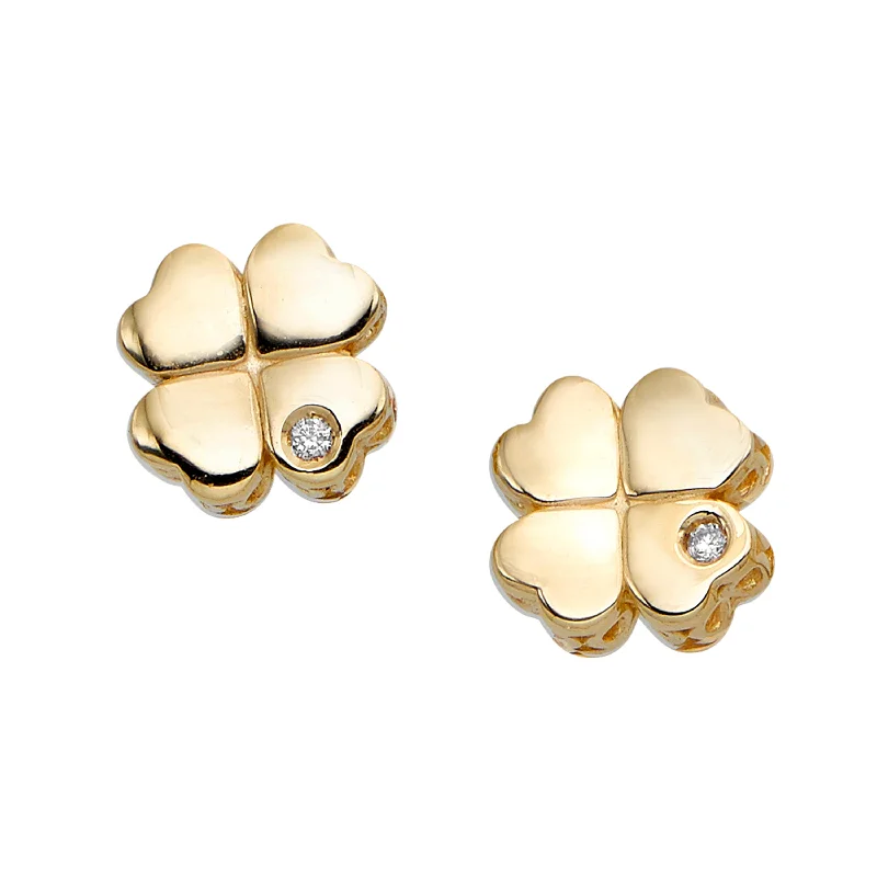 Ladies earrings now glow -14K Gold .01ct Diamond Clover Stud Earring