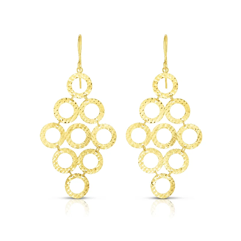 Ladies earrings lavish radiance -14K Gold Diamond Cut Circles Chandelier Earring