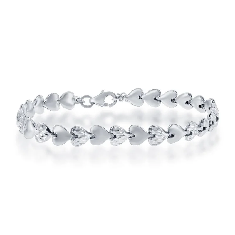 ladies bracelets trendy-Classic Women's Bracelet - Alternating Plain and D-C Small Puffed Hearts | S-4727