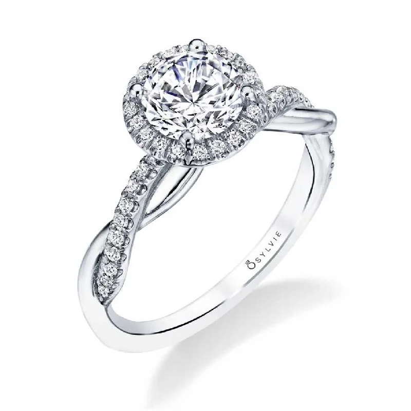 Ladies engagement rings firm radiance -Sylvie Modern Spiral Engagement Ring With Halo S1724