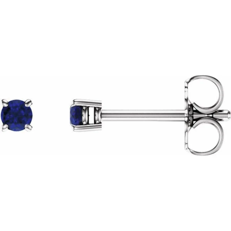 Ladies earrings rugged glow -14K White 2.5 mm Lab-Grown Blue Sapphire Stud Earrings