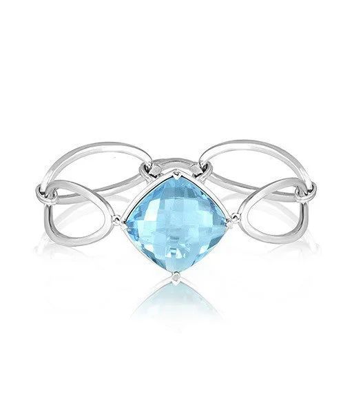 ladies bracelets casual-Sky Blue Topaz Bracelet with Oval Links 340-JSA