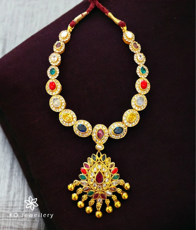 ladies necklaces affordable luxury-The Aadipta Silver Navratna Necklace