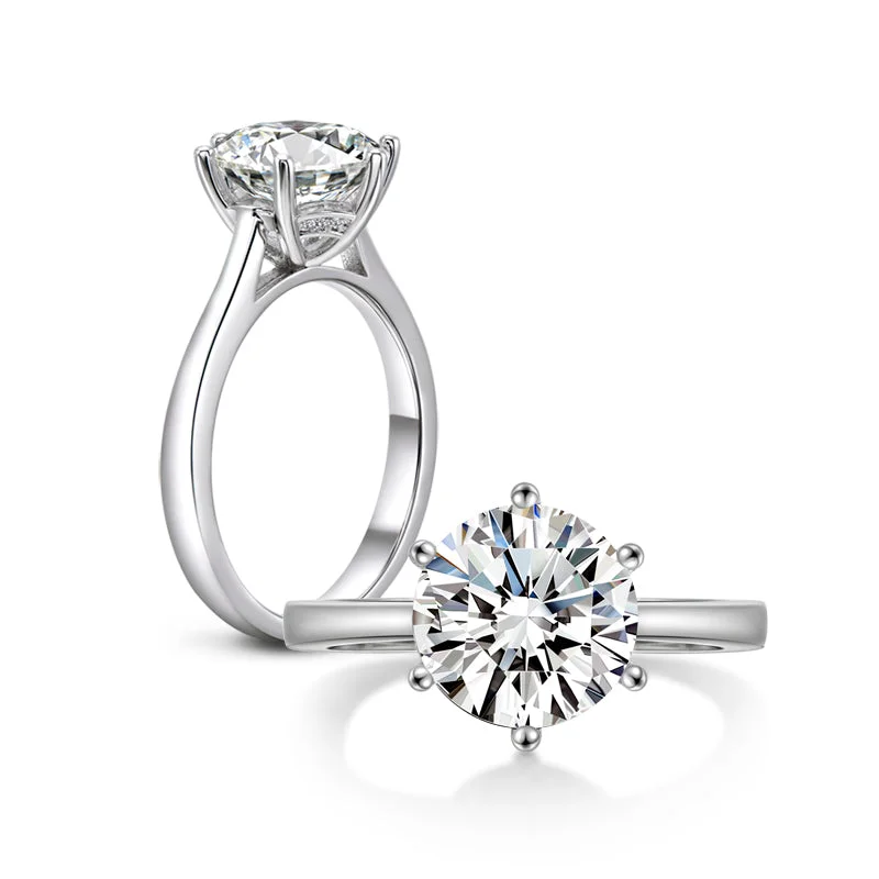 Ladies engagement rings fate charm -Lauren 10mm Round Solitaire Engagement Ring | 4ct | Sterling Silver