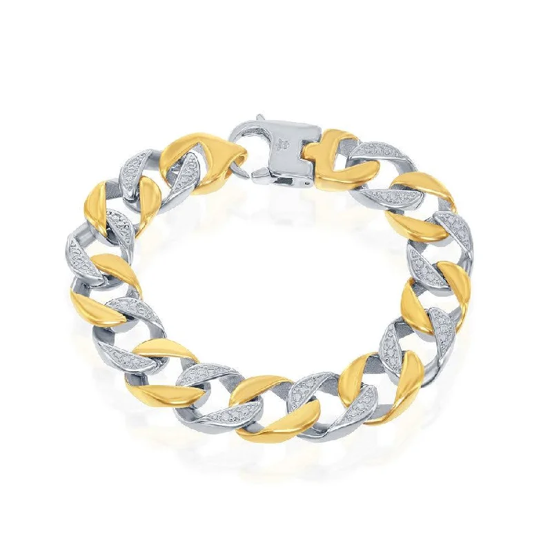 ladies bracelets bold statement-Stainless Steel TT Gold Plated Pave Curb Link Bracelet, 8.5"