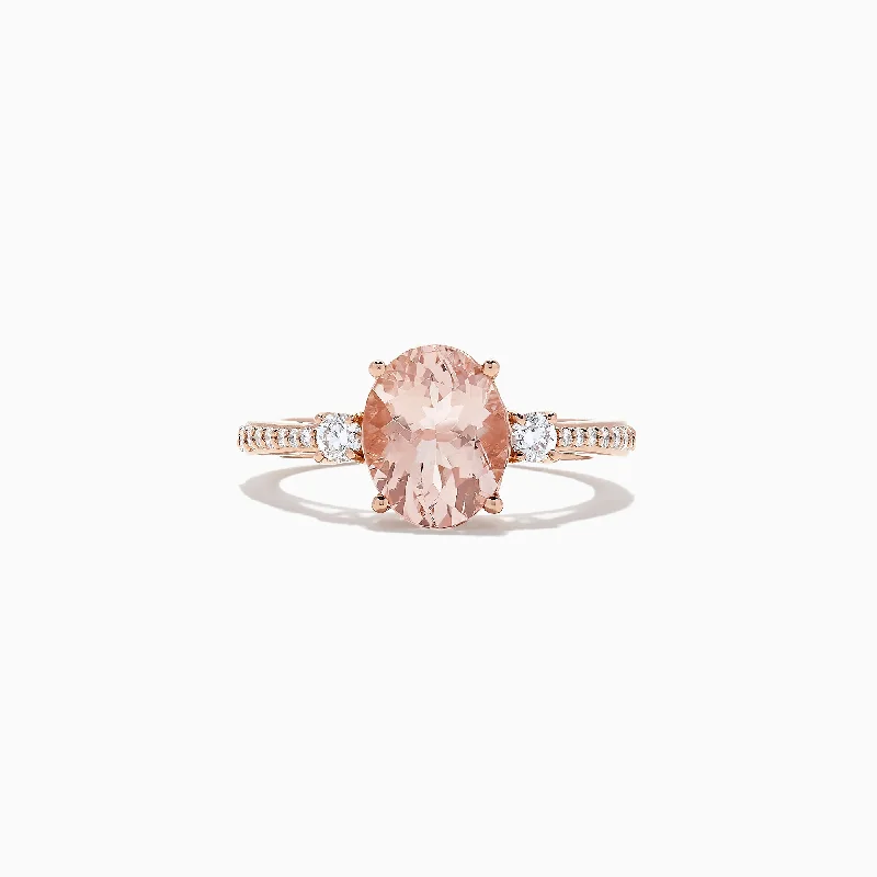 Ladies rings cushion glow charm -Blush 14K Rose Gold Morganite and Diamond Ring, 2.64 TCW