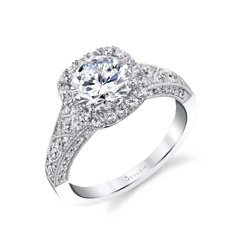 Ladies engagement rings root radiance -Vintage Inspired Engagement Ring With Cushion Halo S1869