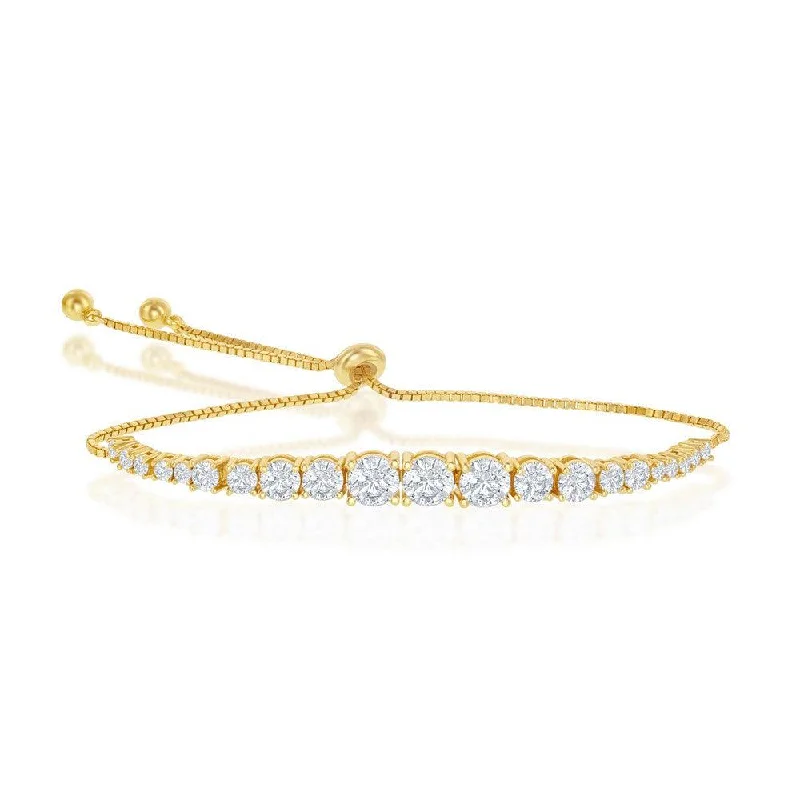 ladies bracelets custom design-Sterling Silver Gold Plated Round Graduating CZ Bolo Bracelet