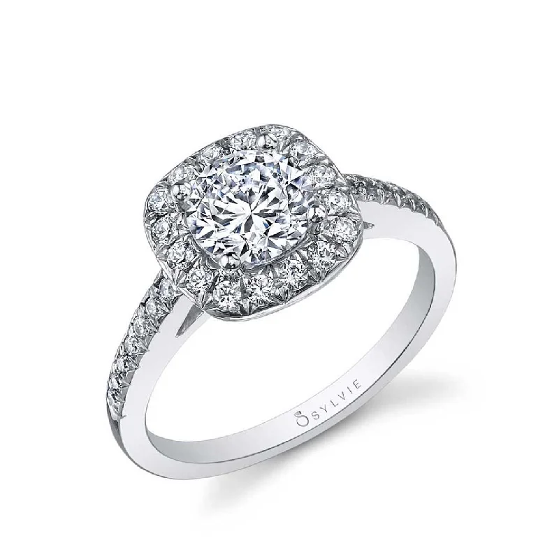 Ladies engagement rings past charm -Sylvie Round Engagement Ring With Cushion Halo SY995