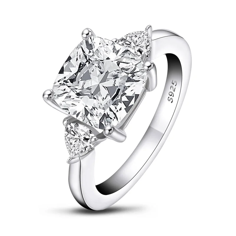 Ladies engagement rings duo glow -Nikki 10mm Cushion Three Stone Engagement Ring | 5.6ct | Sterling Silverr