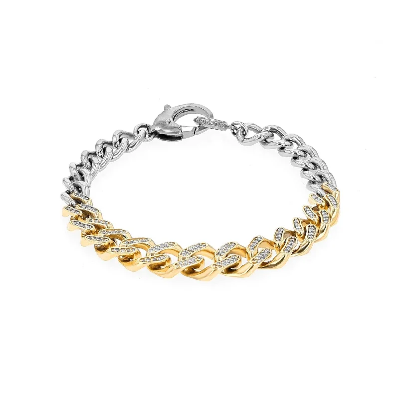 ladies bracelets sapphire-14K Gold Diamond & Silver Tapered Curb Chain Bracelet  BMM00003