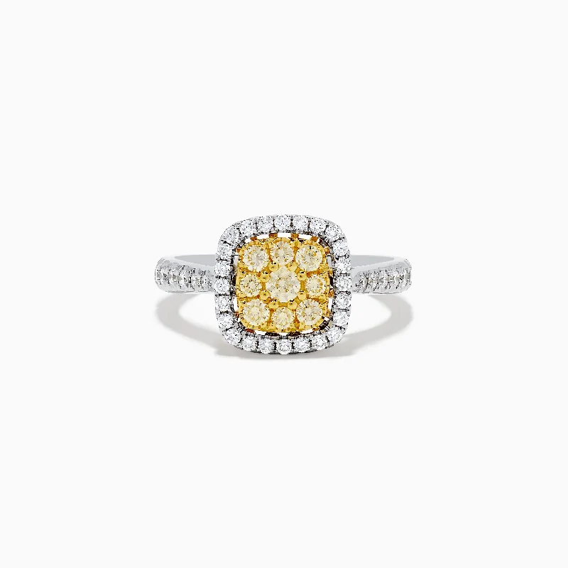 Ladies rings frost radiance -Canare 14K Two Tone Gold Cushion Shaped Cluster Yellow Diamond Ring