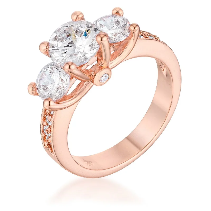 Ladies engagement rings timeless radiance -Elizabeth Three Stone Rose Gold Engagement Ring | 3ct