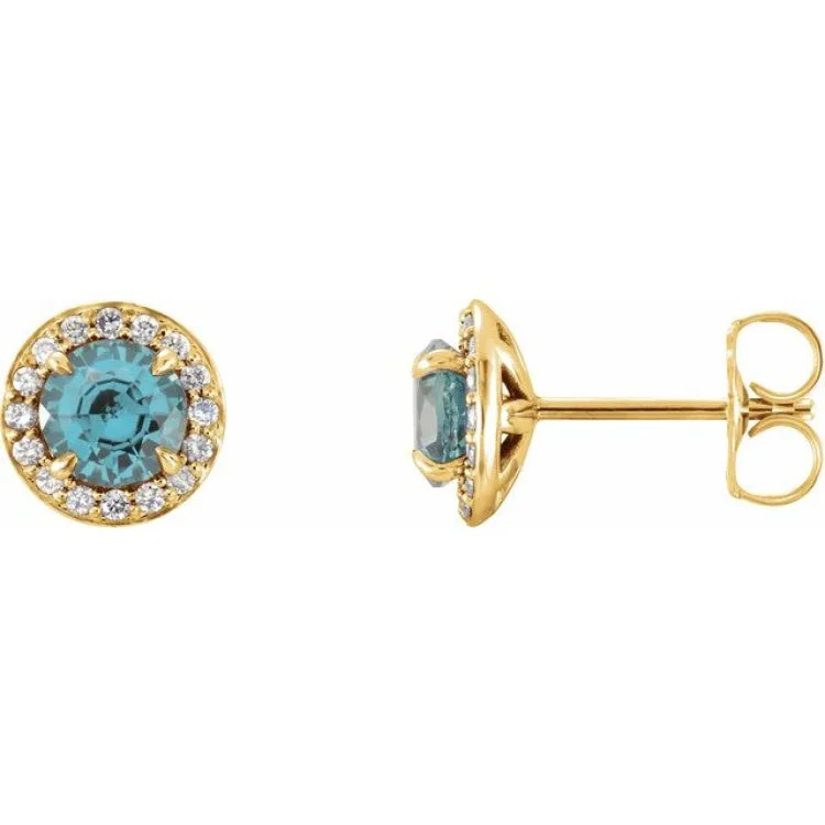 Ladies earrings old charm -14K Yellow 3.5 mm Natural Aquamarine & 1/8 CTW Natural Diamond Earrings