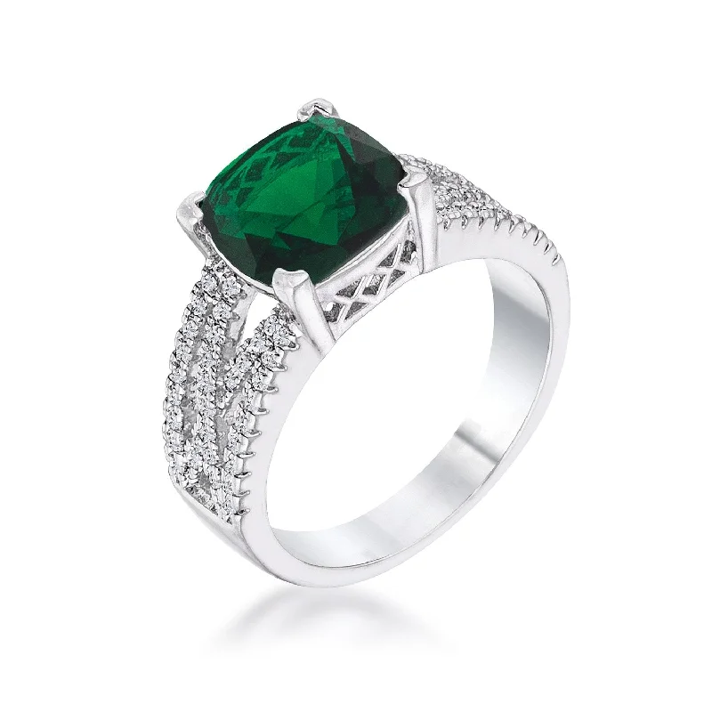 Ladies engagement rings bunch glow -Leeza Elegant Criss-Cross Emerald CZ Engagement Ring | 4.5ct