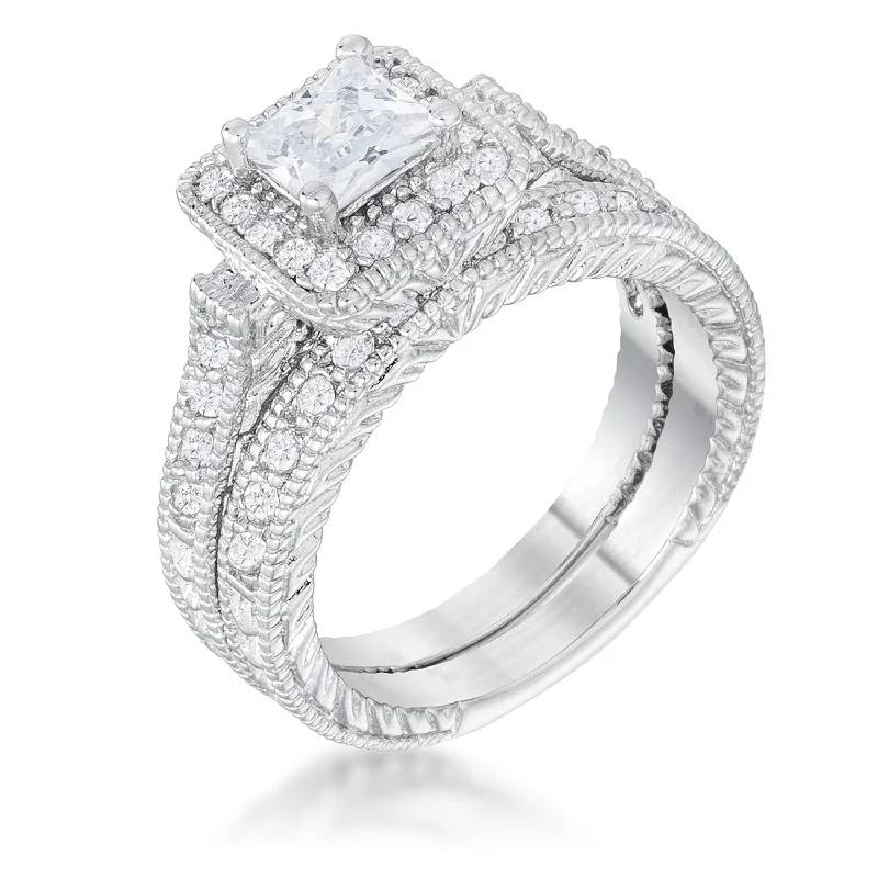 Ladies engagement rings pure glow -Chiara Vintage Princess Halo Engagement Ring Set | 3ct