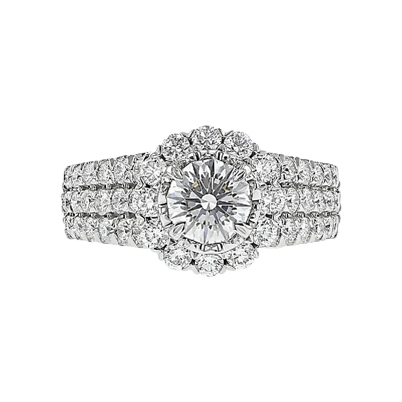 Ladies engagement rings prime sparkle -Crisscut Diamond Halo Engagement Ring with Triple Band