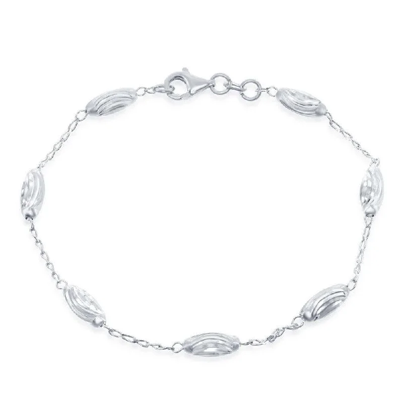 ladies bracelets care-Sterling Silver Diamond Moon Cut Oval Bead Bracelet