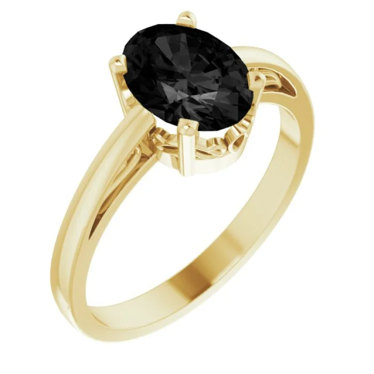 Ladies rings yes charm -14K Yellow Natural Onyx Solitaire Ring