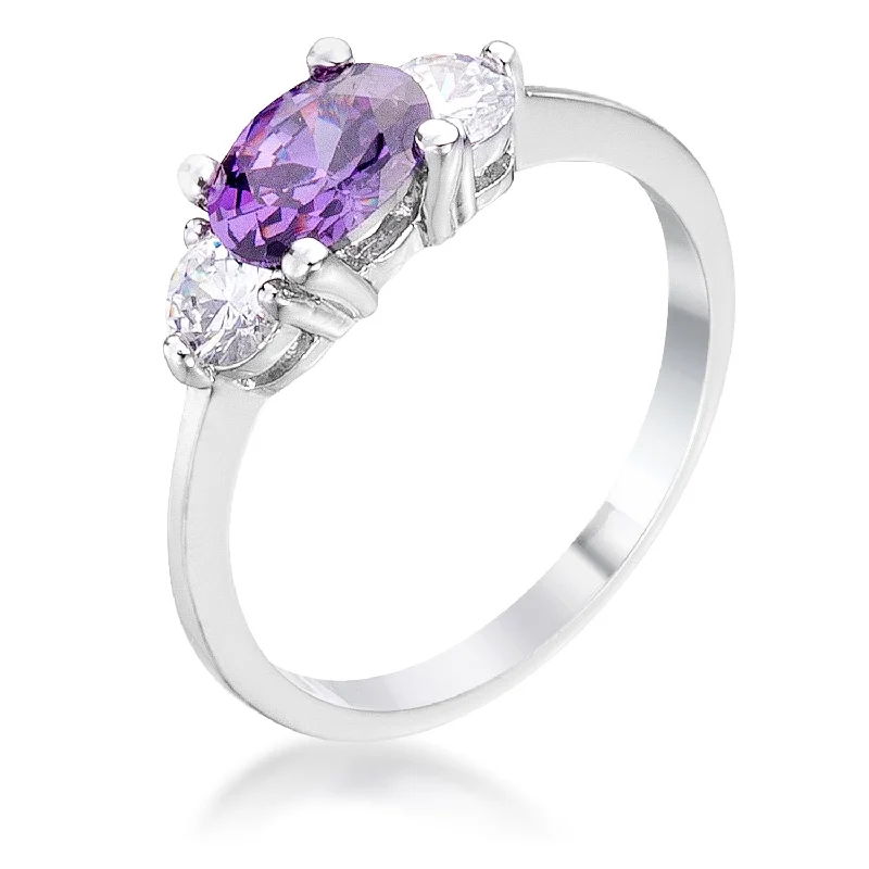 Ladies engagement rings beam shine -Miranna Three Stone Oval Amethyst Engagement Ring | 1.5ct