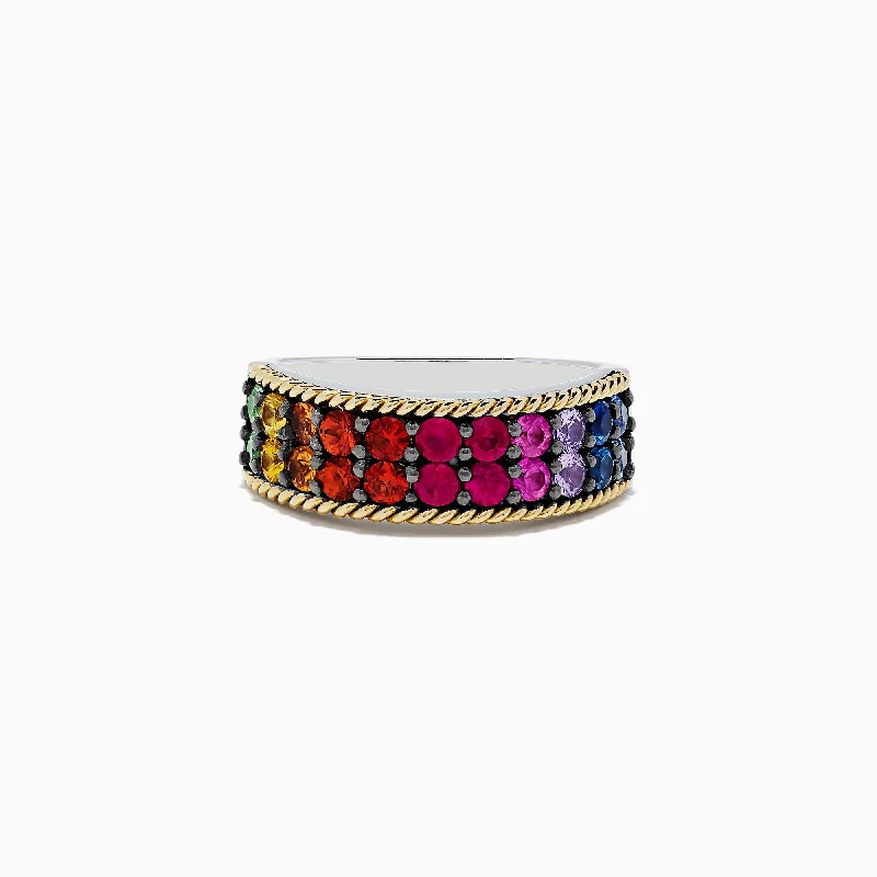 Ladies rings steal radiance -Mosaic Sterling Silver & 18K Gold Multi Sapphire Ring, 1.70 TCW