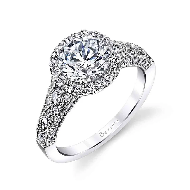 Ladies engagement rings craft charm -Sylvie Vintage Inspired Halo Engagement Ring S1409